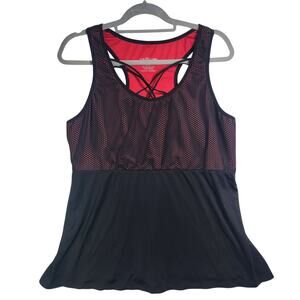 Ruby Ribbon Mesh Racerback Tank Top Atomic Red Black XXL Plus Size Fitness Gym‎